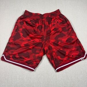 A Bathing Ape BAPE Red Camo Mesh Basketball Shorts Mens Large Red Burgundy